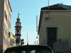 Scenic view of the historic center of Battaglia Terme with old buildings and a water canal