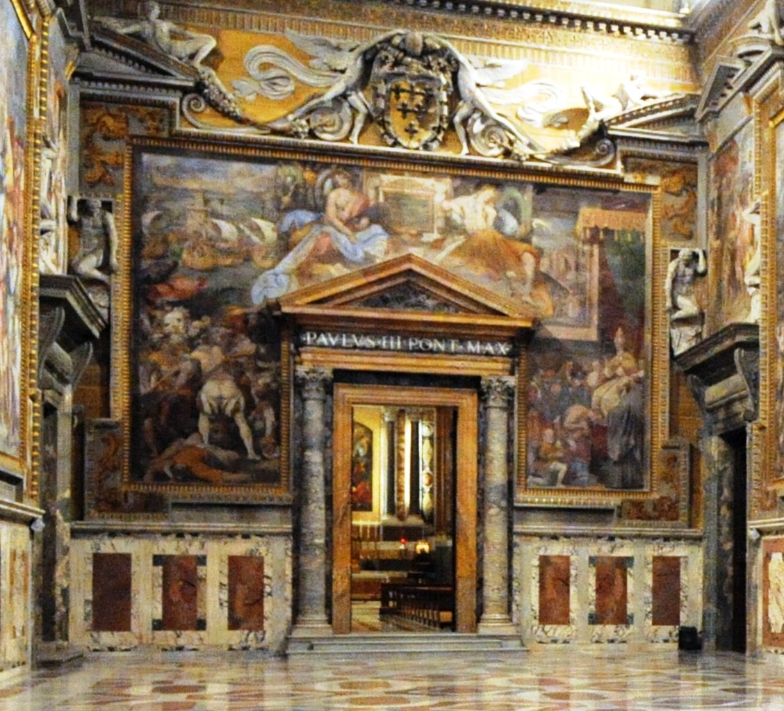Southern part of the Sala Regia with ornate wall and door to Paoline Chapel