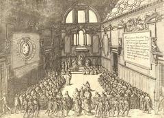 The coronation of Cosimo I de' Medici as Grand Duke of Tuscany in the Sala Regia, Vatican, with Pope Pius V and cardinals circa 1570