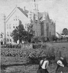 Historic Couvent du Sacré-Coeur building in Sault-au-Récollet, Quebec, circa 1860