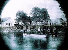 Historic bridge crossing between Zephirin Sigouin and Joseph L'Archevesque at Sault-au-Récollet, Montreal, circa 1890