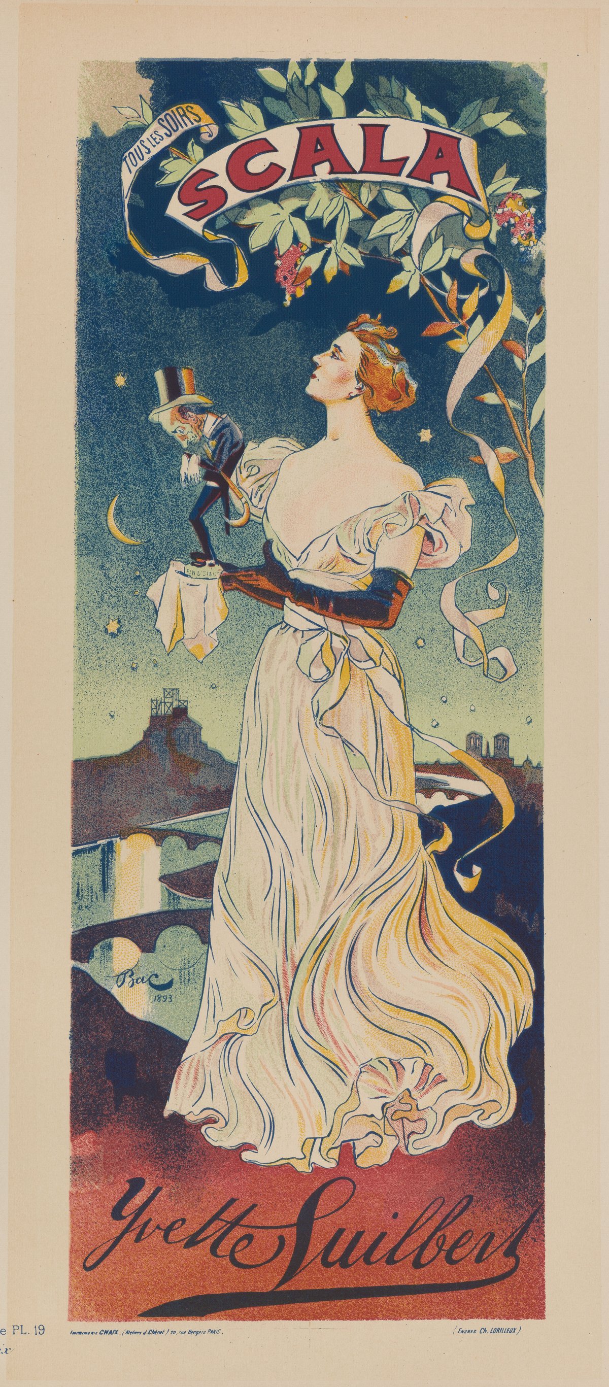 Vintage concert poster for Yvette Guilbert at La Scala from 1896