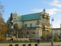 Visitation Order church and Adam Mickiewicz monument in Warsaw
