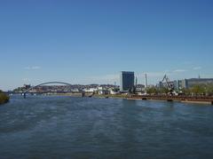 Scenic view of Bratislava city with historical buildings and river