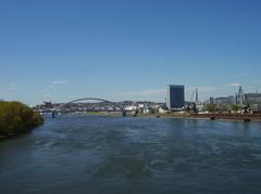 View of Bratislava city with the river Danube flowing through and historic buildings
