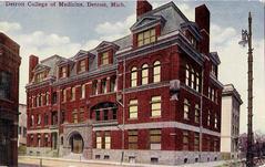 Postcard of Detroit College of Medicine building in 1911 on Woodward Avenue Detroit Michigan