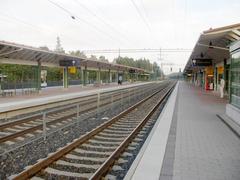 Huopalahti railway station in Helsinki, Finland showing train and platform