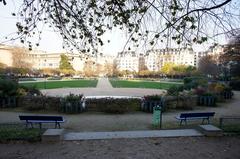 View of the top of Square Saint-Lambert with greenery and statues