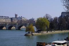 Le Vert Galant statue with Pont Neuf bridge in Paris