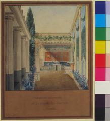 Ancient Roman triclinium excavated in the House of Actaeon, Pompeii