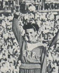 Florica Oțel competing in a triangular athletics meeting between R.P.R., Italy, and Czechoslovakia at Stadionul Republicii in Bucharest
