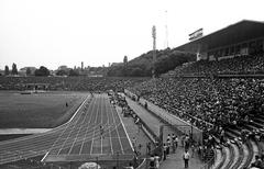 Republicii Stadium in Bucharest in the early 1980s with full stands and green football field