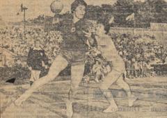 Maria Constantinescu scoring first goal from the wing in handball match Romania vs Poland July 7 1962 Stadionul Republicii Bucharest
