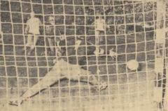 Anna Stark-Stănișel misses a 7-meter shot during Romania vs Hungary handball match on July 11, 1962