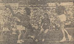 Romanian women's handball player Antoaneta Oțelea shooting a goal during a match against Denmark on July 15, 1962