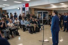Secretary Marco Rubio speaking to the press at Albrook Airport Panama City 2025