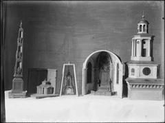 Exterior view of Maria Magdalena Church tower and altar piece details