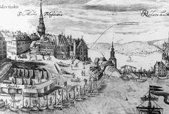 Copper engraving of newly regulated Södermalmstorg square in Södermalm Stockholm