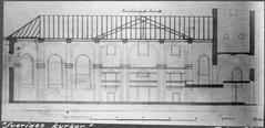 Architectural blueprint of Maria Magdalena Church's longitudinal section facing south, drawn by J. P. Lindberg in 1848