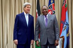 U.S. Secretary of State John Kerry with Kenyan President Uhuru Kenyatta at Nairobi State House