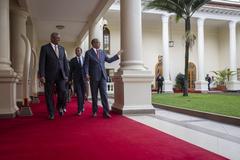 Secretary of Defense Lloyd J. Austin III walking with Kenya Defense Cabinet Secretary Aden Bare Duale before a bilateral meeting with President William Samoei Ruto at Kenya State House Nairobi on September 25, 2023