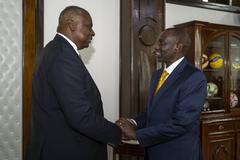 Secretary of Defense Lloyd J. Austin III greeted by Kenya President William Samoei Ruto at Kenya State House