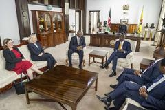 Secretary of Defense Lloyd J. Austin III and Kenya President William Samoei Ruto during bilateral exchange at Kenya State House Nairobi Sept 25 2023