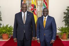 Secretary of Defense Lloyd J. Austin III and Kenya President William Samoei Ruto posing at Kenya State House Nairobi Sept 25 2023