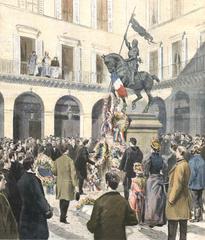 1894 Manifestation of Union Nationale students in front of Jeanne d'Arc statue at Place des Pyramides