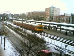 Malmi railway station in Helsinki, Finland with trains and tracks