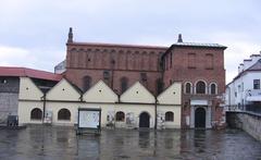 Historic Kazimierz district streets with old buildings and tram tracks in Krakow Poland