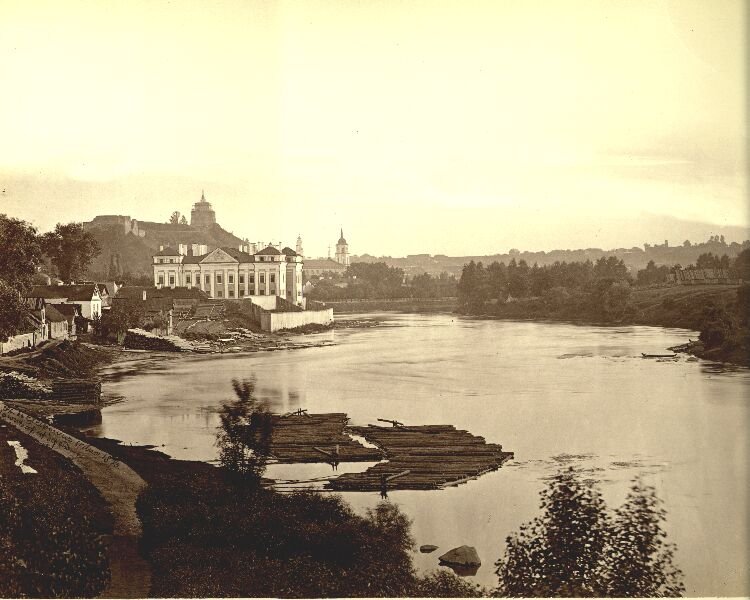 Neris River with Slusko Palace and Gediminas Tower above