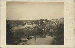 Vilnia cityscape with Vialla river, Antokal district and Slushka palace in 1916