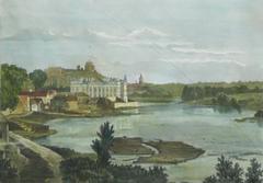 Vilnia cityscape with the Vialla river and Słuška palace in 1874