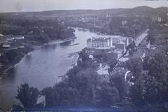Historical photo of Vilnia River with Vialla River and Antokal area showing Slushko Palace