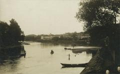Vilnia cityscape with Vialla river near Antokal and Slushko Palace in 1917