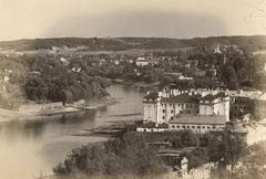 Vilnia cityscape with Vialla river, Antokal district and Slushka Palace in 1915