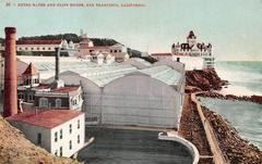 Sutro Baths exterior looking south with Cliff House in the distance on the right, 1907