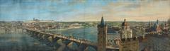 Panoramic view of Prague cityscape with historical buildings and river