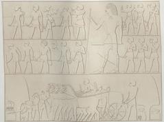 Ancient Egyptian agriculture scenes on East wall of tomb chapel TT57 broad hall