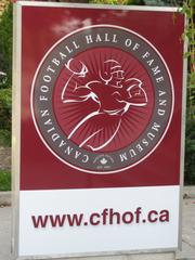 Canadian Football Hall of Fame logo at front entrance in Hamilton, Ontario, Canada