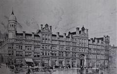 Historic Corn Grocery and Produce Exchange building in Manchester, England, circa 1902