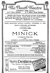 Page from the program for Minick play at Booth Theatre November 1924