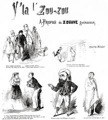 Caricature of a Zouave healer Dejazet in historical attire