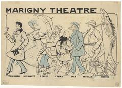 Vintage French theatrical poster featuring actors Dearly, Mistinguett, Paul Clerc, Marise Fairy, Emile Milo, Georges Tréville, and Morton