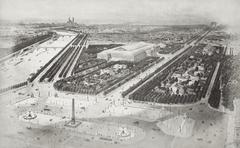 Elevated view of Champs-Élysées with Luxor Obelisk, Palais d'Industrie, and Arc de Triomphe in 1850s-1870s
