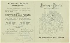 Inauguration ticket for Marigny-Théâtre on Champs-Élysées featuring wood engraving by Alfred Choubrac