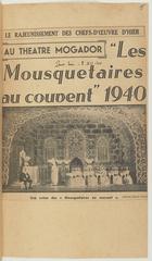 Theatre performance Les mousquetaires au couvent at Théâtre du Mogador on December 4, 1940, press clippings