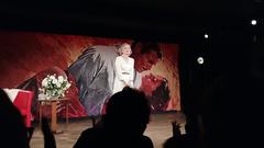 Caroline Silhol performing solo theater play Scarlett O'Hara at Poche-Montparnasse Theater on April 18, 2025