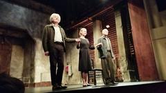 Grégoire Oestermann, Sandrine Bonnaire, and Frédéric Leidgens after a performance of L'Amante anglaise at Théâtre de l'Atelier in December 2024